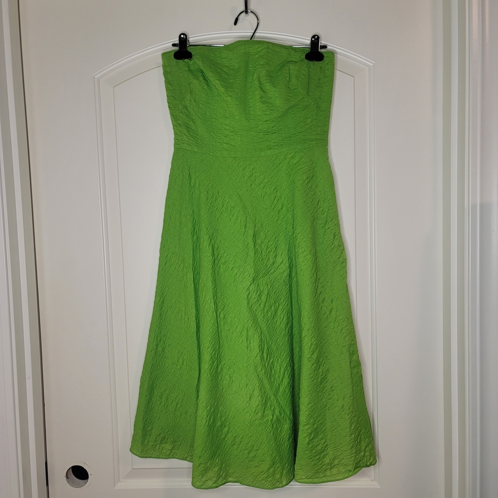 J. Crew Strapless Green Summer Tea Length Dress Y2kstyle 90score Cottagecore